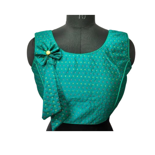 Green Malbari Silk Blouse - Stitched Malbari Silk, Green, Round Neck | Sleeveless, Party Wear, Hand Wash