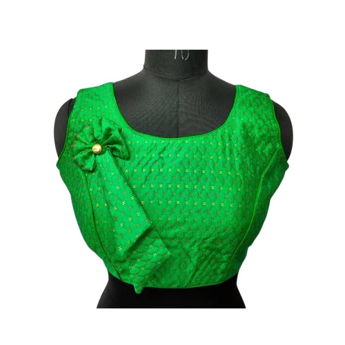 Light Green Malbari Silk Blouse - Malbari Silk, Size 38-40, Light Green | Round Neck, Sleeveless, Party Wear