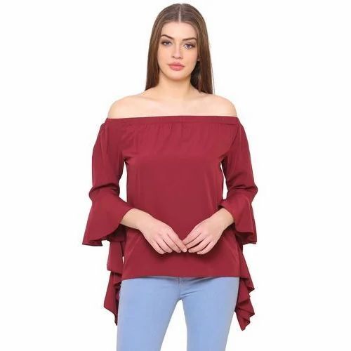 Maroon Fancy Off Shoulder Top - Light Weight Cotton Blend, Various Sizes, Maroon | Elegant Design, Quick Dry, Comfortable Fit