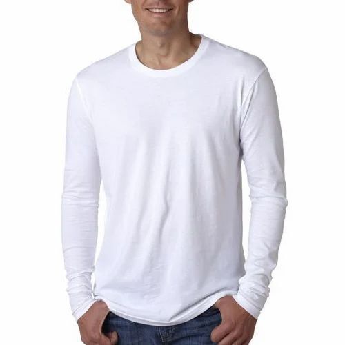 Mens Full Sleeves Plain T Shirt - Polyester, Various Sizes, White | Quick Dry, Comfortable Fit, Elegant Design