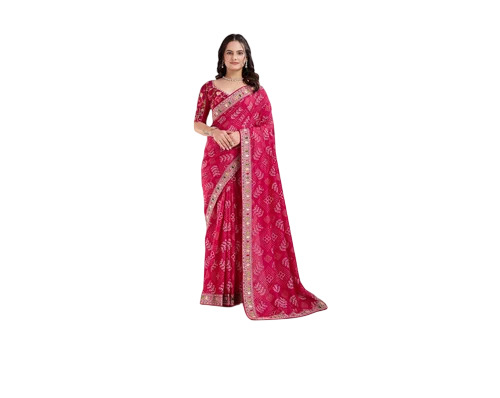 Panetar 2 Dark Pink Vichitra Silk Saree - Silk, 5.5 m Length, Separate Blouse Piece | Festive, Winter, Women