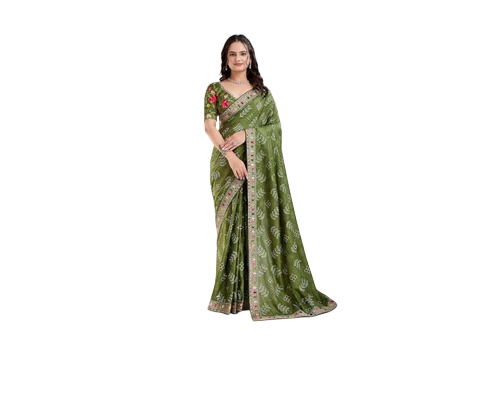 Panetar 2 Green Vichitra Silk Saree - Silk 5.5m with 0.80m Blouse, Handwash, Festive Winter Wear
