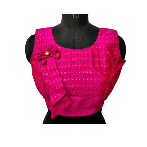 Pink Malbari Silk Blouse - Malbari Silk, Size 38-40, Pink | Round Neck, Sleeveless, Party Wear
