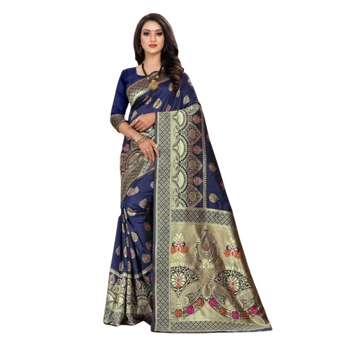 Roop Sringar 3 Navy Blue Silk Saree 5.5m With Blouse Piece | Banarasi Weaving Printed Ethnic Winter Wear