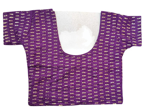 Stretchable Crus Blouse - Silk Polyester Blend, Purple, Round Neck | Short Sleeves, Printed, Casual Party Wear