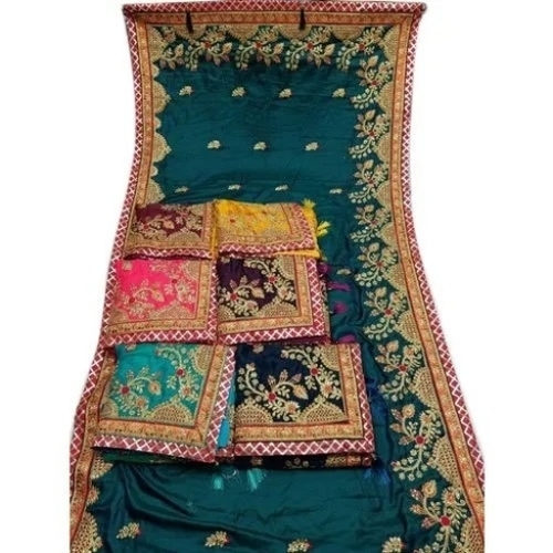 Wedding Collection Embroidery Saree - Cotton 6.5 Meter Multicolor | With Blouse Piece Dry Clean