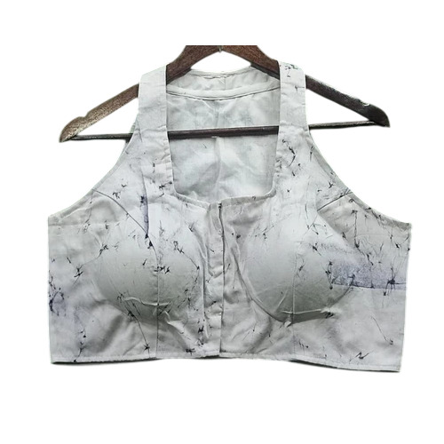 White Hand Batik Printed Cotton Blouses - Cotton, 215 GSM, White, Stitched Front Hook | Sleeveless, Round Neck, Washable, Party Wear, Summer