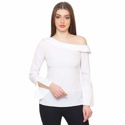 White One Shoulder Plain Top