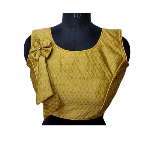 Yellow Malbari Silk Blouse - Malbari Silk, Size 38-40, Yellow | Round Neck, Sleeveless, Party Wear