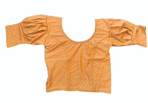 Yellow Polyester Readymade Blouse - Polyester, Yellow, Round Neck | Embroidered, Half Sleeves, Party Wear