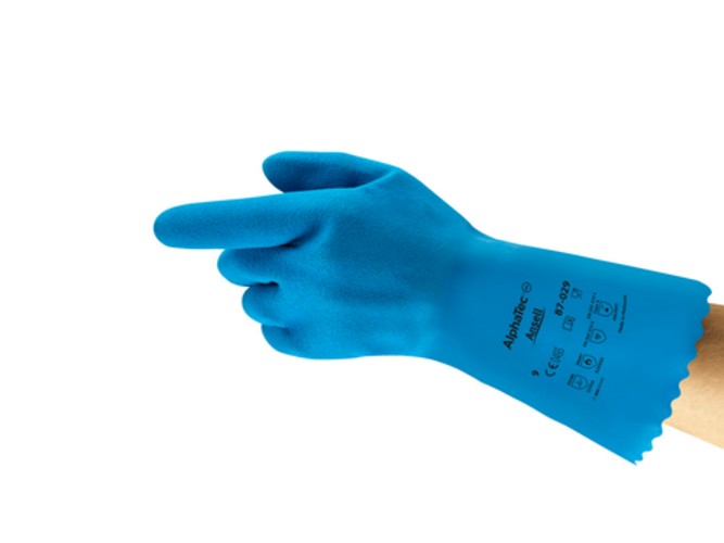 Ansell Alphatec 87-029 Anatomical Rubber Gloves With Nylon Liner - Color: Blue