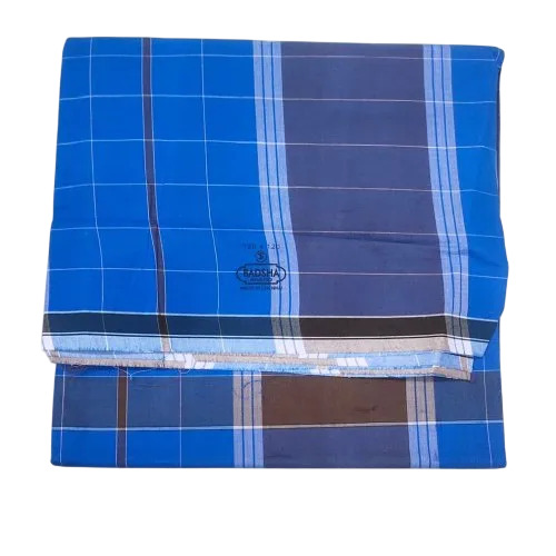 Badsha Checked Cotton Lungi - Cotton, 3 Meter Length, 122 Cm Width, Blue, Comfortable, Skin Friendly, Summer Wear