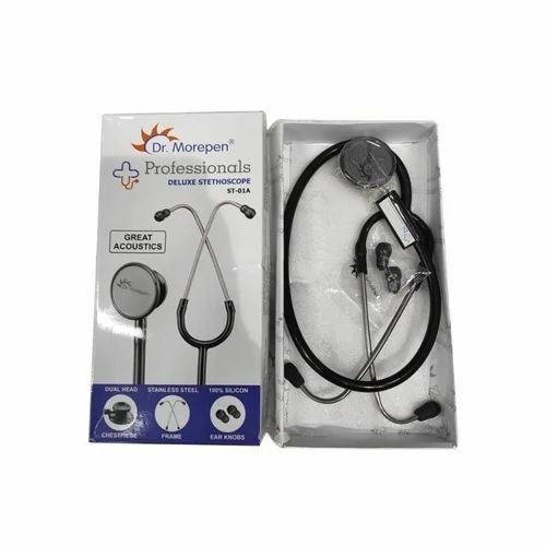 Dr Morepen Stethoscope - Stainless Steel, Adult, Black | Strong & Durable, For Doctor, New