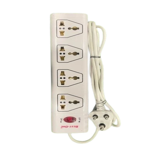 Flexible Electric Extension Board - Plastic, White, Single Phase 220V 6A, Shock Proof, Fine Finish, Overheating Protection