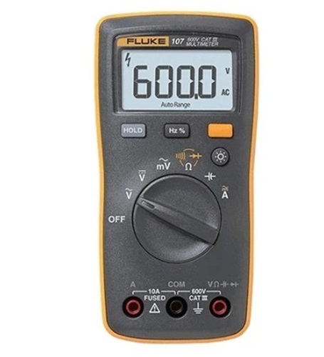 Fluke 107 Palm-Sized Digital Multimeter - Plastic, 142x69x28mm, Black | 200 Hours Battery, IEC 61010-1 Safety, Frequency, Diode Test, Data Hold