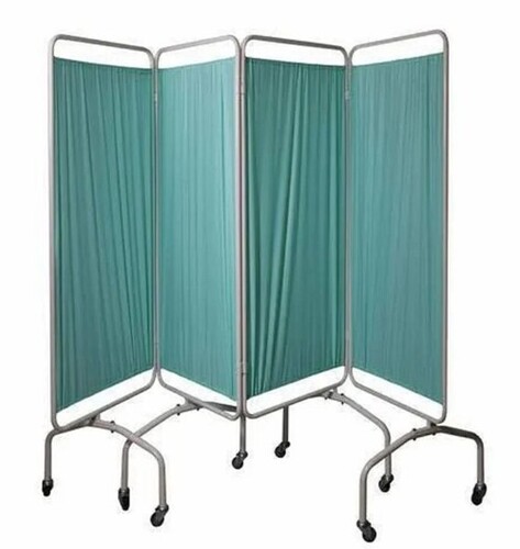 4 Fold Hospital Folding Screen - Stainless Steel 7 Feet Blue | Plain Design Folded Steel Frame