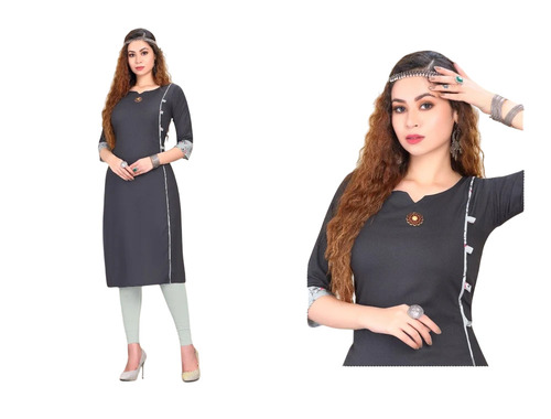 Black Rayon Kurtis - Rayon, XL, Black | Breathable, Comfortable, Machine Washable, 3-4th Sleeve, Regular Fit