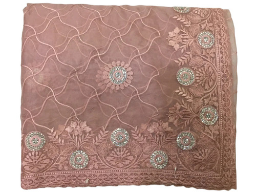 Crystal Light Color Embroidery Work Sarees