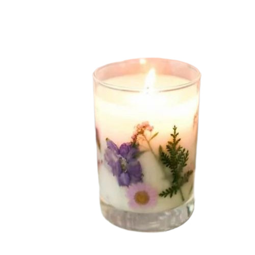 Fancy Coloured Glass Candle - Handmade Soy Wax, 6.5x8 cm, Multicolor | Flameless, Scented, Flower Shape Decoration