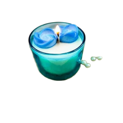 Fancy Glass Candle - Handmade Soy Wax 6.5x8 cm, Multicolor Flower Shape | Flameless, Scented, Decorative Votive