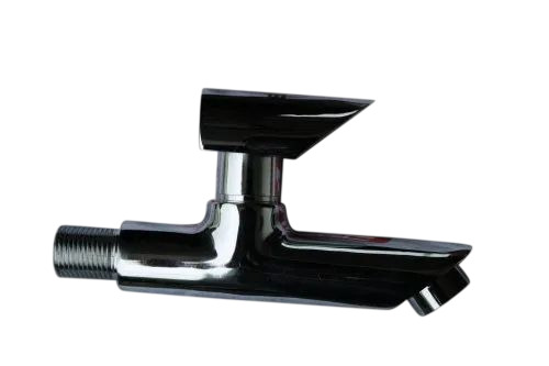 Kaya Brass Long Body Tap - Brass, Standard Size, Silver | Glossy Finish, High Flow Rate, Wall Mounted, Durable