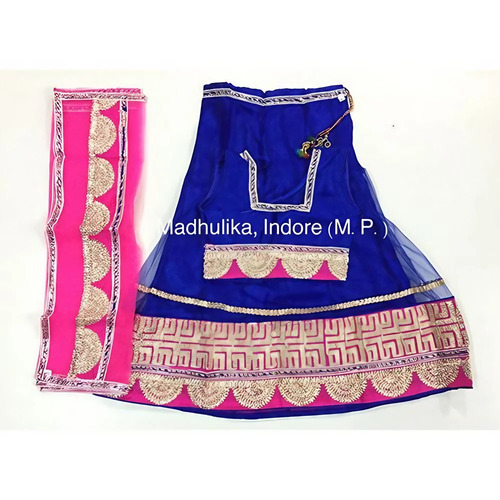 Kids Cotton Gujrati Lehenga - Cotton, Size S-M-L, Blue & Pink, Embroidered | Breathable, Comfortable, Washable