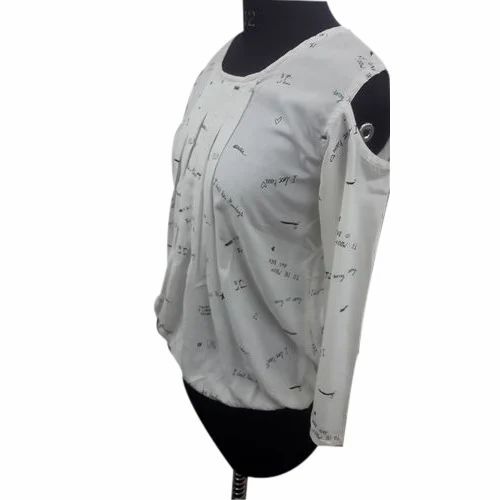 Ladies Cold Shoulder Top - Cotton Blend, Various Sizes, White | Elegant Design, Quick Dry, Comfortable Fit