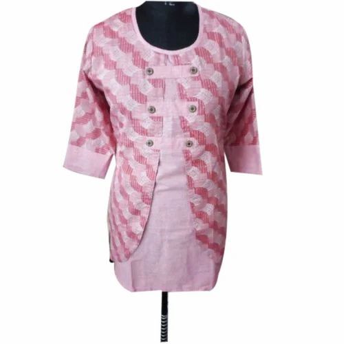 Ladies Pink Color Top - Georgette Fabric, Regular Fit, 3/4 Sleeve, Various Sizes, Lightweight, Breathable, Quick Dry