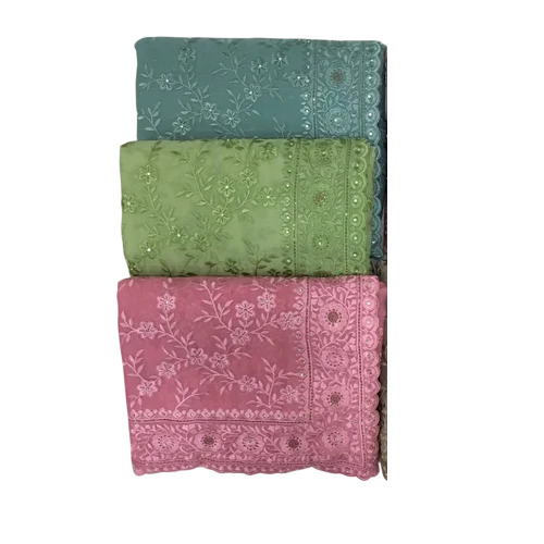 Ladies Wedding Wear Saree - Chiffon Fabric, 1 Meter Blouse Length, Multiple Colors | Embroidered, Semi Stitched, With Blouse Piece