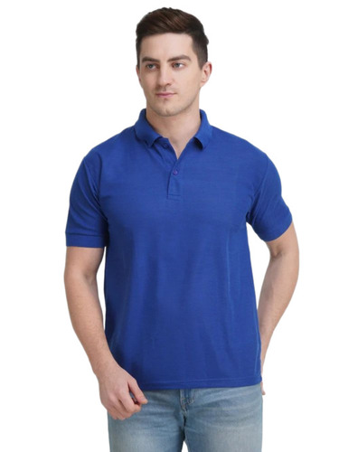 Men Blue Collar T Shirt - Cotton, Customized Size, Multiple Colors | Polo Collar, Short Sleeves, Casual, Lightweight, Breathable