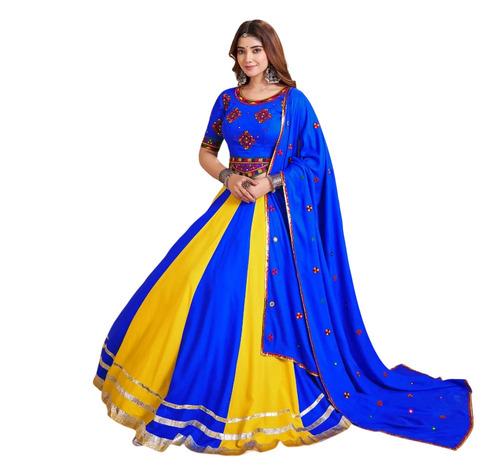 Navratri Dandiya Dress - Cotton, Blue, Stitched | Comfortable Girl's Chaniya Choli for All Seasons