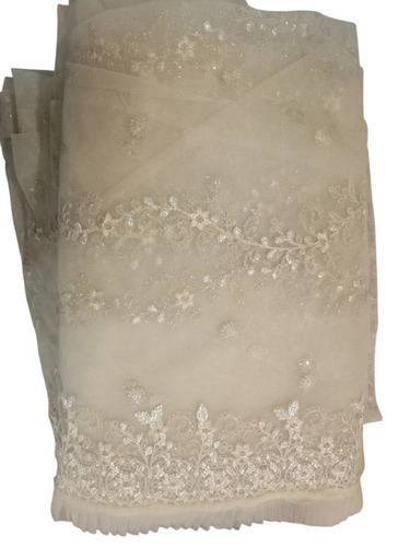 Off White Net Gliter Cording Embroidered Saree