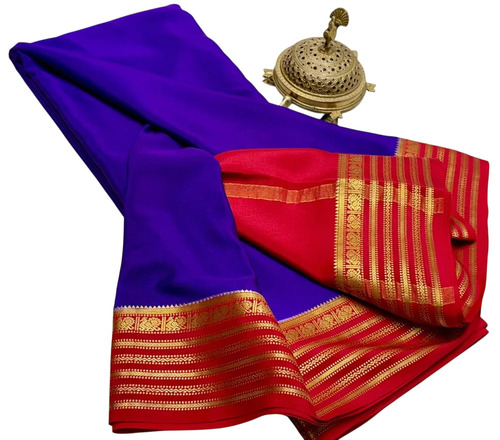 Purple Mysore Semi Crepe Silk Saree - Silk, 6.3m with Blouse Piece, Zari Border, Festive Zari Work