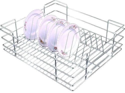 Stainless Steel Plates Kitchen Basket - Stainless Steel Standard Size Silver | 40 Kg Capacity Manual Function Polished Finish