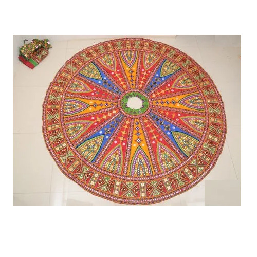 Traditional Garba Dance Dress - Cotton, Multicolor | Embroidered Pattern, Round Neck, Half Sleeves, All Season