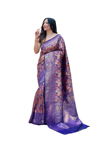 Violet Kanchipuram Silk Sarees - Silk 6m With Blouse Piece, Embroidered Violet Party Wear