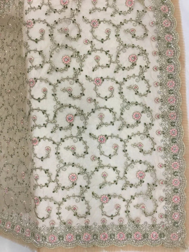 White Cording Embroidered Fabrics Net Embroidery Saree - Net 6.5 Meter White | Wedding Wear Women Embroidered Pattern