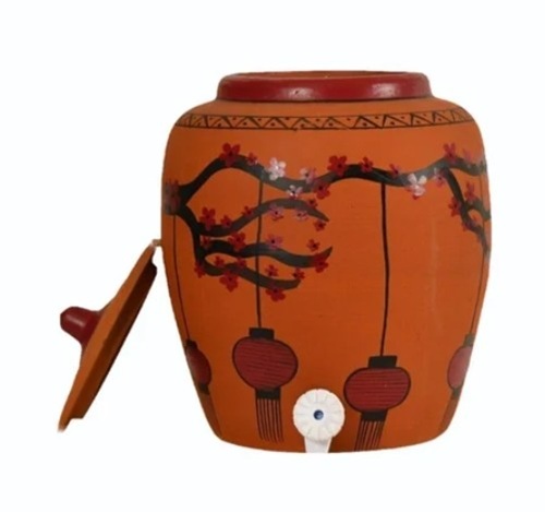 11 Litre Clay Water Pot - Round Shape, Porous Material | Handcrafted Finish, Earthy Flavor, Natural Cooling
