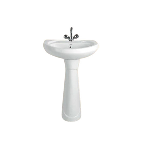 Ceramic Pedestal Wash Basin - Ceramic, White, Single Hole Mount | Easy to Fit, Polished Finish