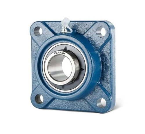 Flange Types Unit Bearings - Stainless Steel and Cast Iron, Square Outer Shape, Round Bearing, Box Pack | Blue and Silver, Grease Lubricated, Industrial Use