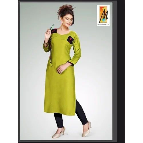 Ladies 3/4th Sleeve Cotton Kurti - Regular Fit, Plain, Light Weight | Breathable, Anti UV, Quick Dry, Comfortable Fit