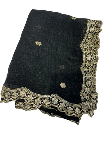 Ladies Black Fancy Silk Dupatta - Silk, 50 Grams, Black, Stitched | Embroidered Pattern, Comfortable, Skin Friendly