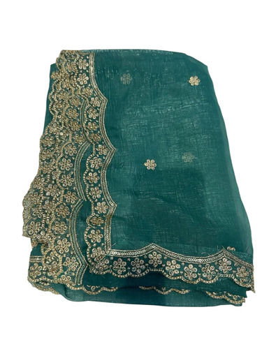 Ladies Dark Green Fancy Silk Dupatta - Optimum Grade Silk, 50 Grams, Stitched | Embroidered, Comfortable, Skin Friendly
