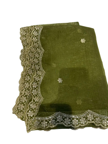 Ladies Green Fancy Silk Dupatta - Silk, 50 Grams, Stitched | Embroidered, Comfortable, Skin Friendly for Women