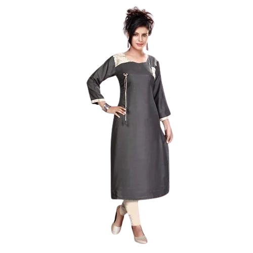 Ladies Rayon Plain Kurti - 3/4th Sleeve, Regular Fit, Breathable, Anti UV, Quick Dry, Comfortable