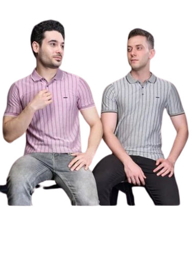 Men Half Sleeves T Shirts - Cotton Blend, Multi Color, V-Neck, Striped, Quick Dry, Comfortable Fit