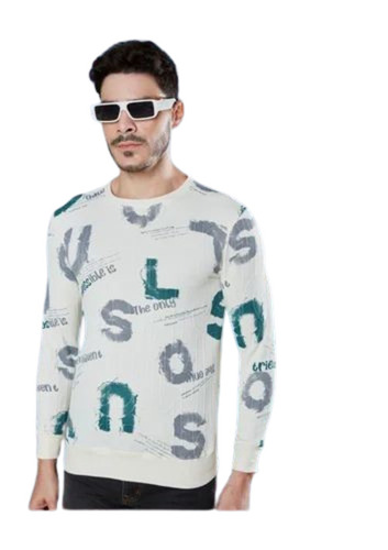 Men Printed Full Sleeves T Shirt - Cotton Various Sizes White | Elegant Design Quick Dry Comfortable Fit