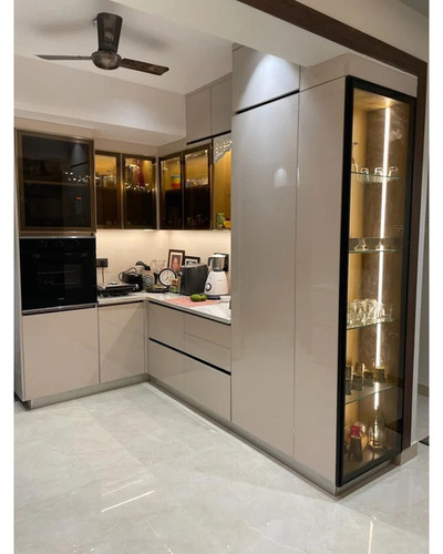 Modern Modular Kitchen - Indian Style, Golden Brown Black, Eco-Friendly Moisture Proof, Durable Easy to Clean