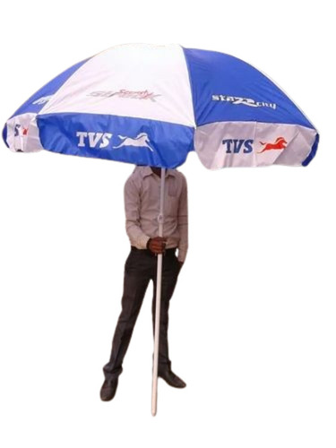 Polyester Promotional Umbrella - 5 Feet, White and Blue | Foldable, All Season, Various Sizes