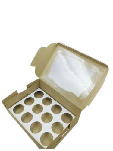 12 Pc - Cup Cake Box - Kraft Paper, Brown, Customized Size | Moisture Proof, Eco Friendly, Square Shape, Fine Finish